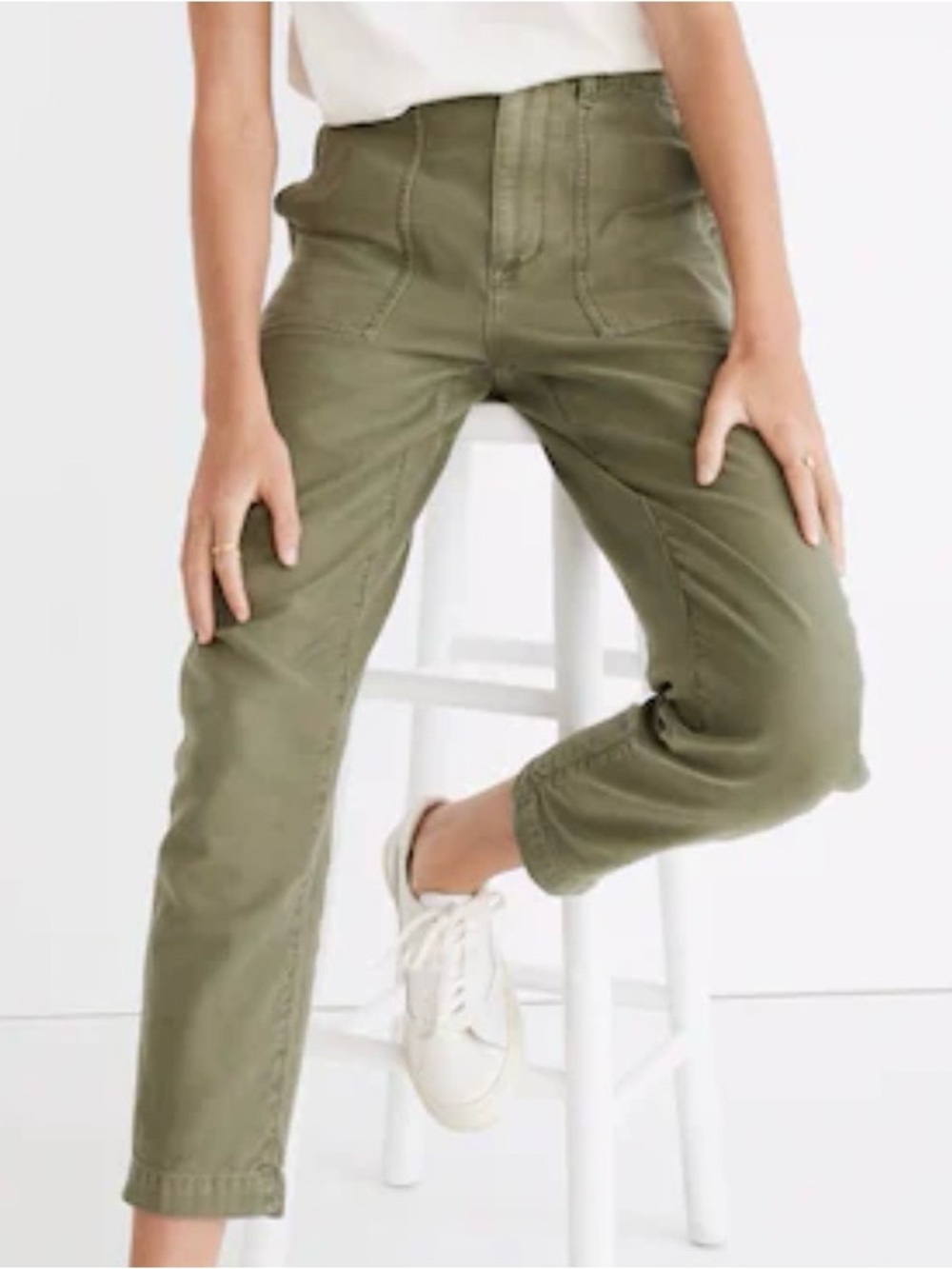 MADEWELL Olive Green High-Rise Crop Utility Pants